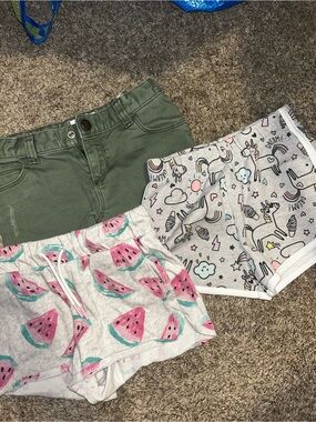 Girls' Green Utility Shorts and Printed Cotton Lounge Shorts - Set of 3